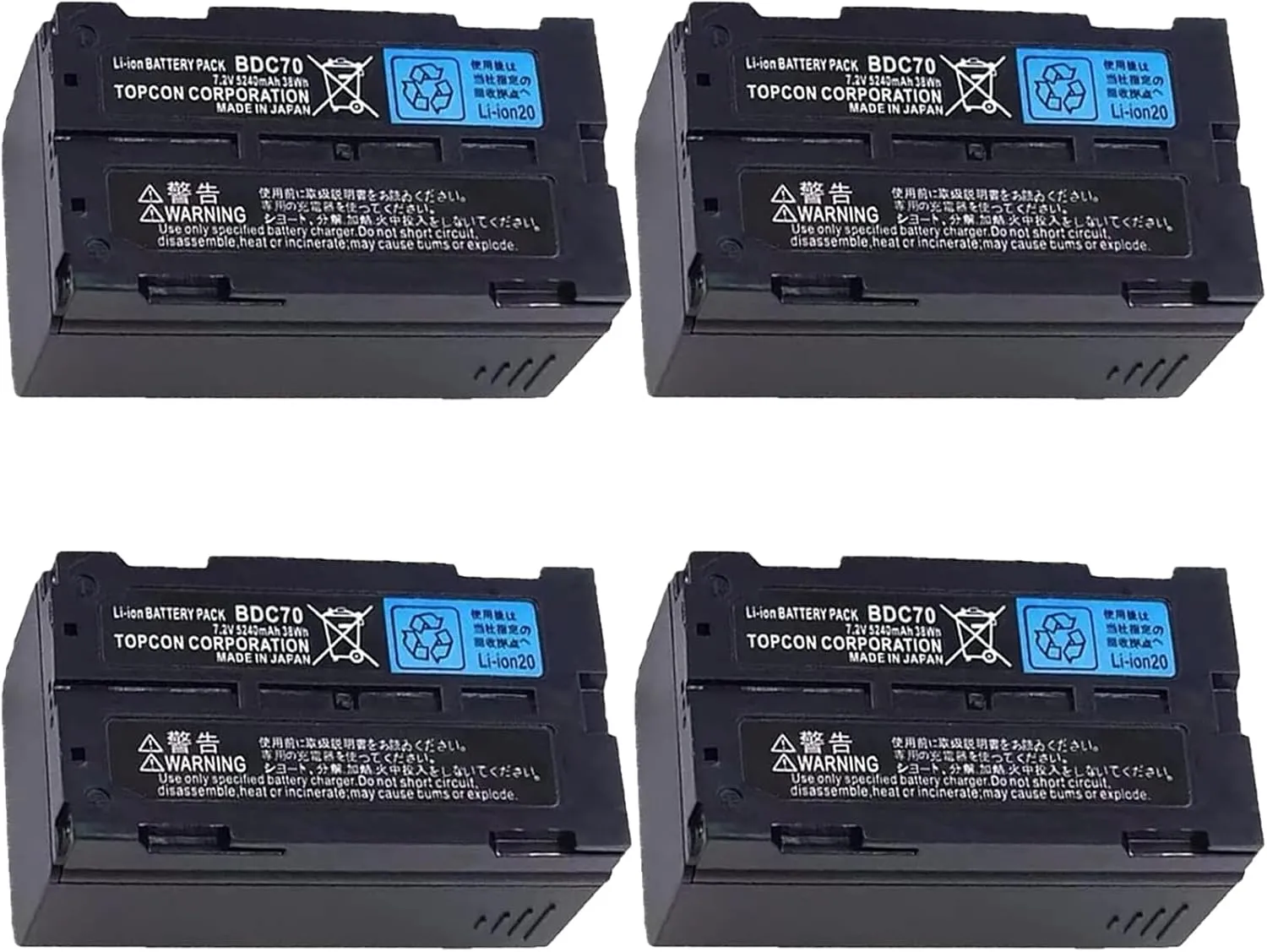 ◘ [4 Pack] 7.2V 5240mAh BDC70 Rechargeable Lithium Battery for Topcon, Sokkia Total Stations/GPS Station and GNSS Receivers