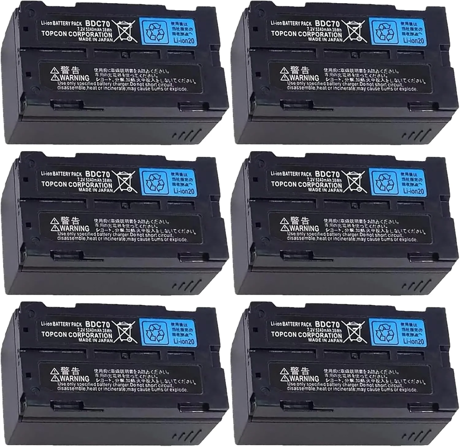 ◘ [6 Pack] 7.2V 5240mAh BDC70 Rechargeable Lithium Battery for Topcon, Sokkia Total Stations/GPS Station and GNSS Receivers