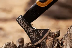 | Handmade Carbon Steel Viking Axe,Valentine's Day Gift, Birthday Gift for him, Leather Wrapped Handle and Leather Sheath (WCA-01)