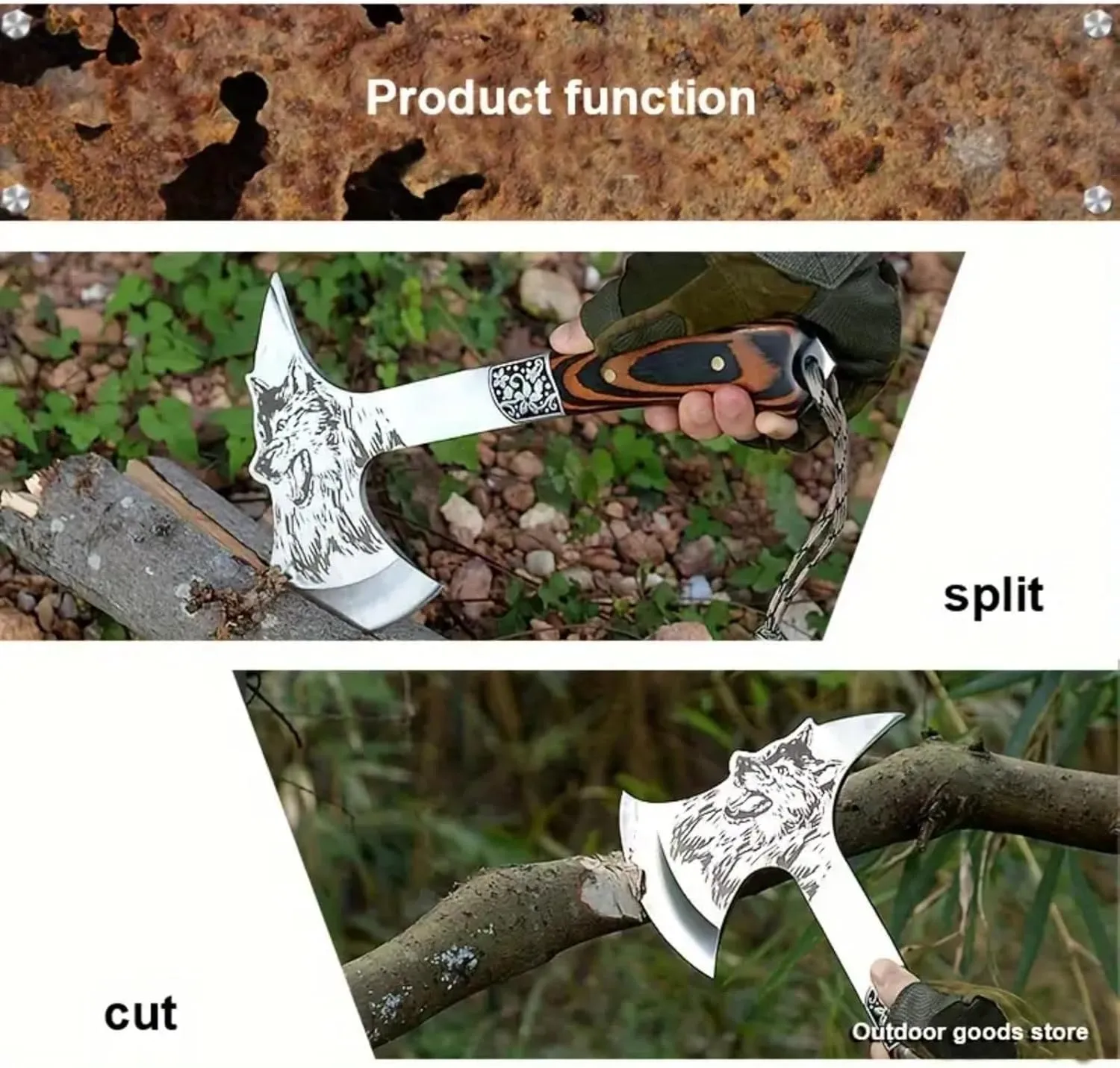 10 inch Camping Axe, Outdoor Throwing Axe for Chopping Wood and kindling, Forged Carbon Steel Heat-Treated Survival Tool, Ergonomic Design, Non-Slip Shock Absorption, Long-Lasting Durability.