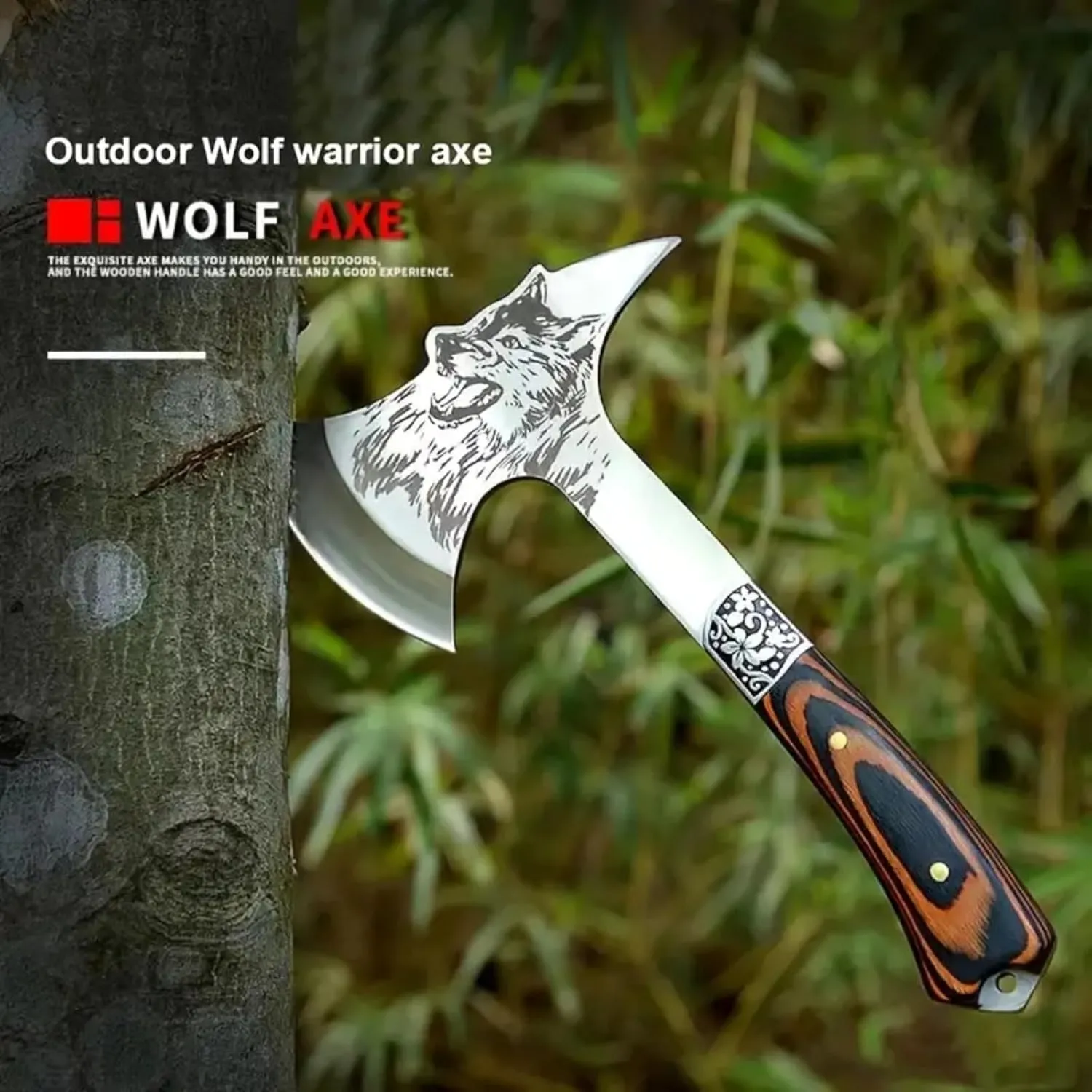 10 inch Camping Axe, Outdoor Throwing Axe for Chopping Wood and kindling, Forged Carbon Steel Heat-Treated Survival Tool, Ergonomic Design, Non-Slip Shock Absorption, Long-Lasting Durability.