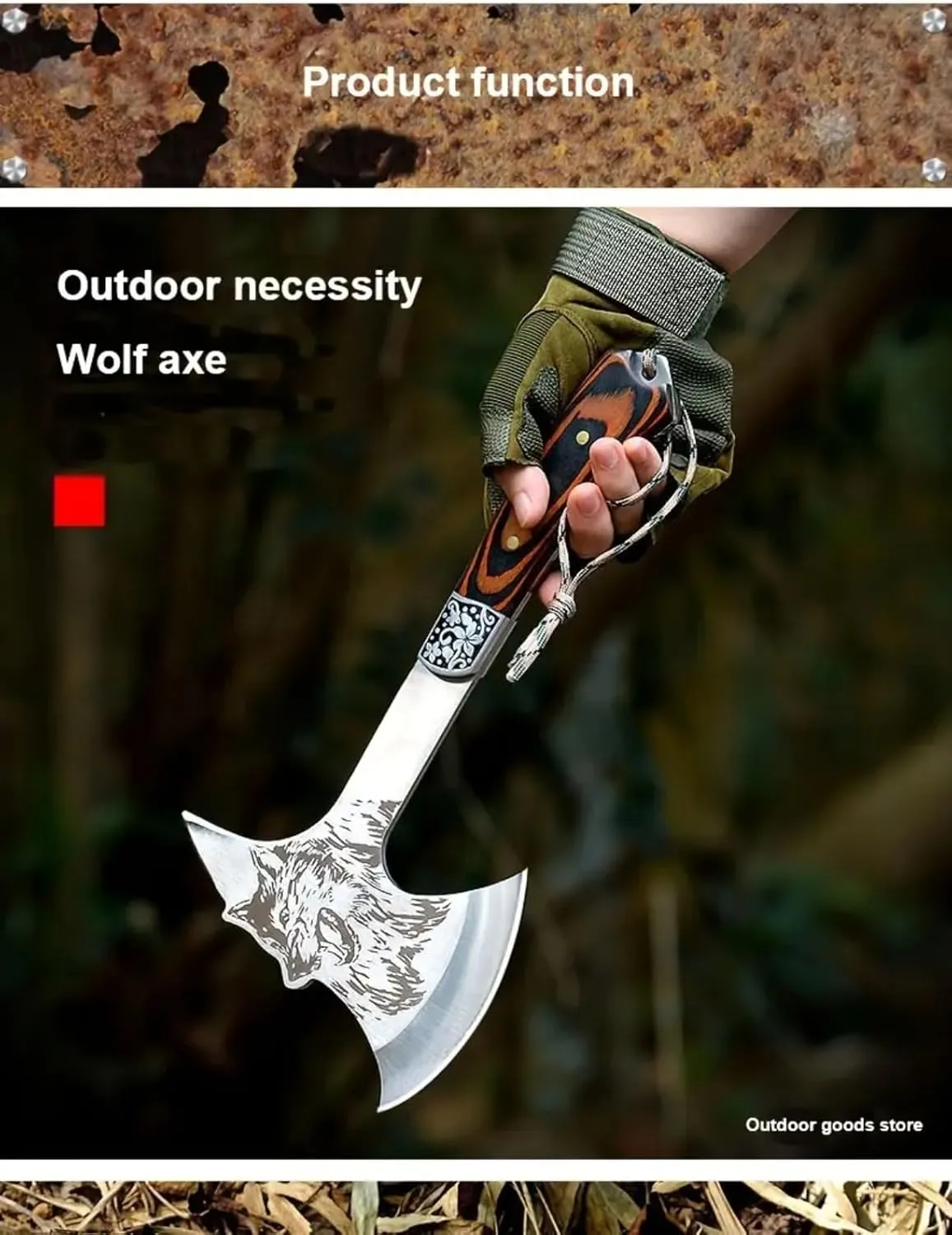 10 inch Camping Axe, Outdoor Throwing Axe for Chopping Wood and kindling, Forged Carbon Steel Heat-Treated Survival Tool, Ergonomic Design, Non-Slip Shock Absorption, Long-Lasting Durability.