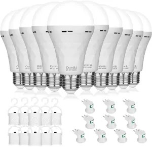 10 Pack Rechargeable Emergency Light Bulbs,Battery Operated Backup Light Bulb for Power Outage Camping Outdoor Hurricane 9W E27 8500K 1200mAh White Self-Charging LED Light Bulbs