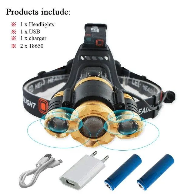 10000lm LED Rechargeable Headlamp CREE XML-T6 Zoom 18650 Lantern Headlamp Fishing Waterproof 18650 Battery Hunting Camping