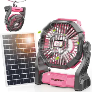 10400mAh Solar Fan, Camping Fan with 7W Panel/LED Lantern, Rechargeable Battery Operated Solar Powered for Outdoor & Indoor - Travel, Picnic, Barbecue, Fishing