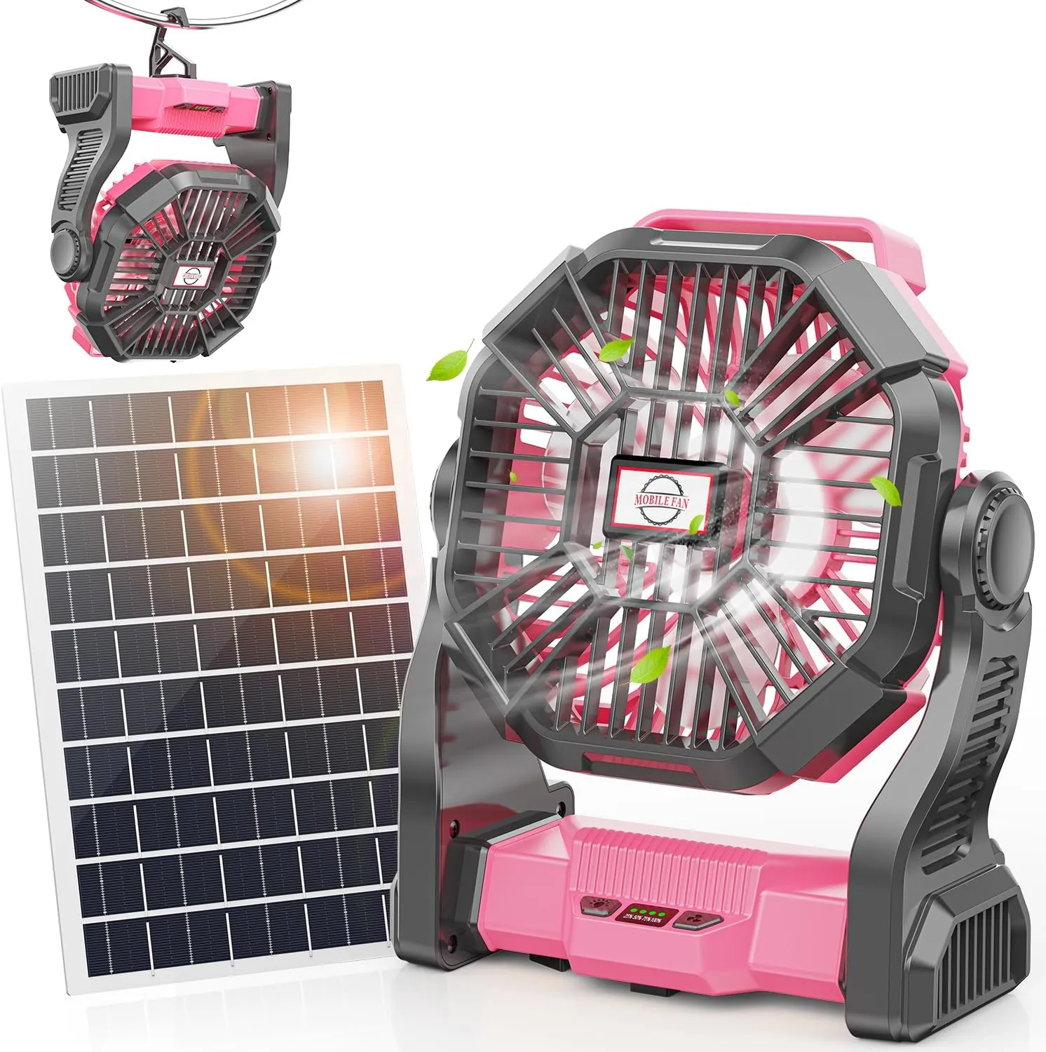 10400mAh Solar Fan, Camping Fan with 7W Panel/LED Lantern, Rechargeable Battery Operated Solar Powered for Outdoor & Indoor - Travel, Picnic, Barbecue, Fishing