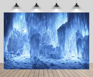 10x8ft Ice Cave Landscape Backdrop Winter Frozen Ice Crystals Cave Icicle Dark Cave Background Cold Winter Holiday Baby Shower Birthday Party Decoration Photo Booth Props