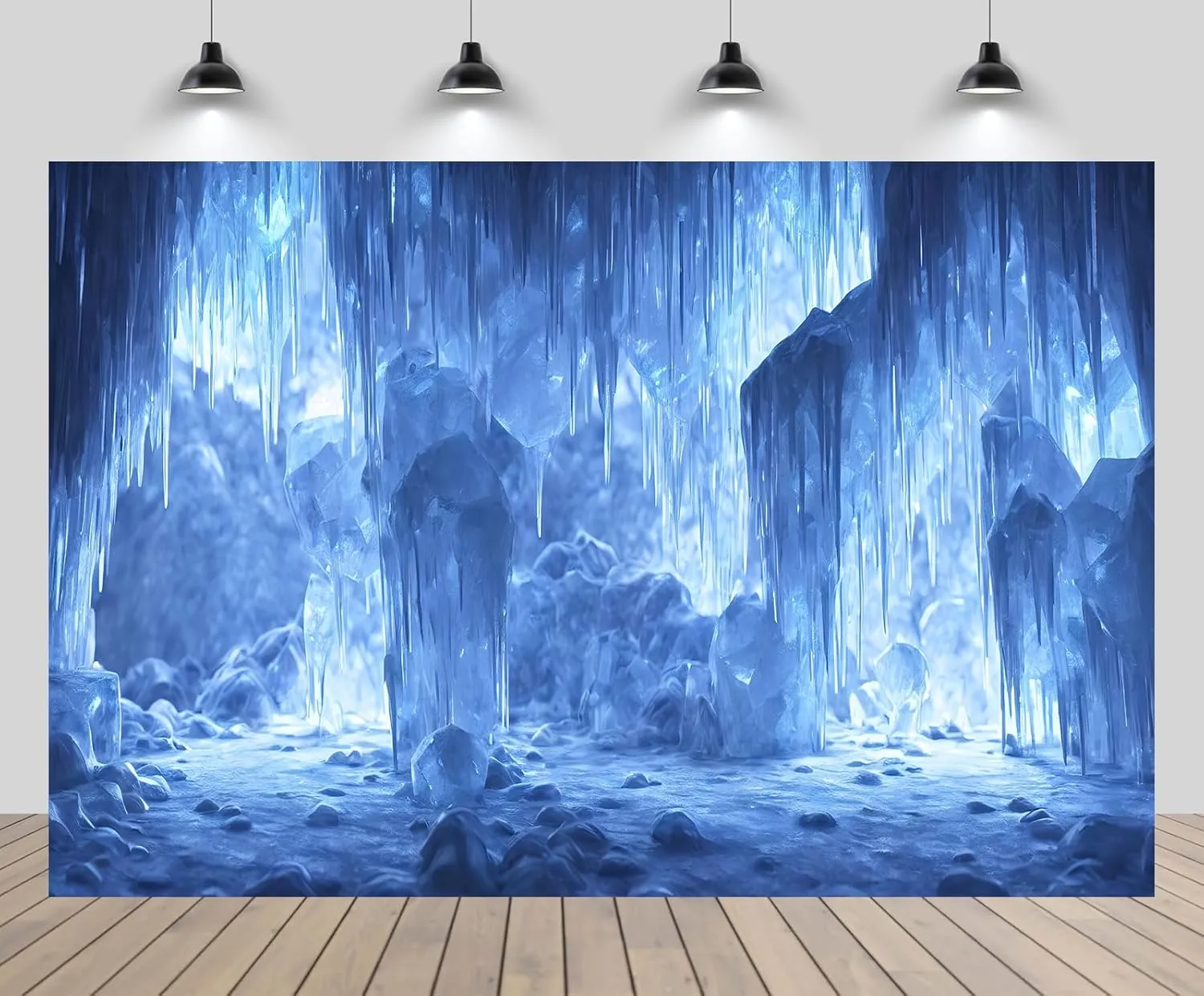 10x8ft Ice Cave Landscape Backdrop Winter Frozen Ice Crystals Cave Icicle Dark Cave Background Cold Winter Holiday Baby Shower Birthday Party Decoration Photo Booth Props