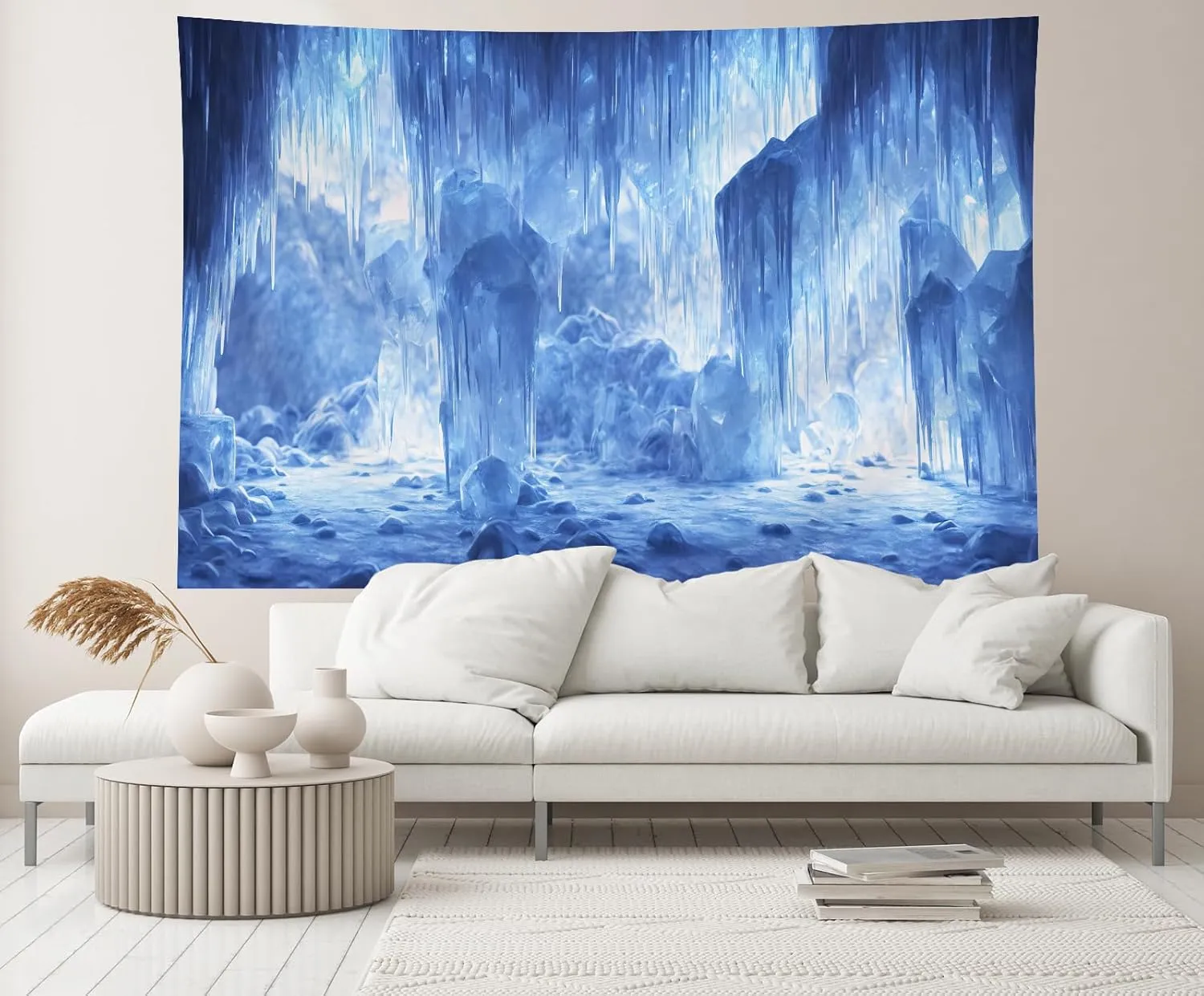 10x8ft Ice Cave Landscape Backdrop Winter Frozen Ice Crystals Cave Icicle Dark Cave Background Cold Winter Holiday Baby Shower Birthday Party Decoration Photo Booth Props