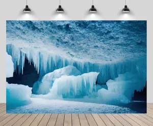 10x8ft Ice Cave Landscape Backdrop Winter Mountain Frozen Nature Icicle Blue Ice Cave Background Winter Nature Cold Winter Holiday Baby Shower Birthday Party Decor Photo Booth Props
