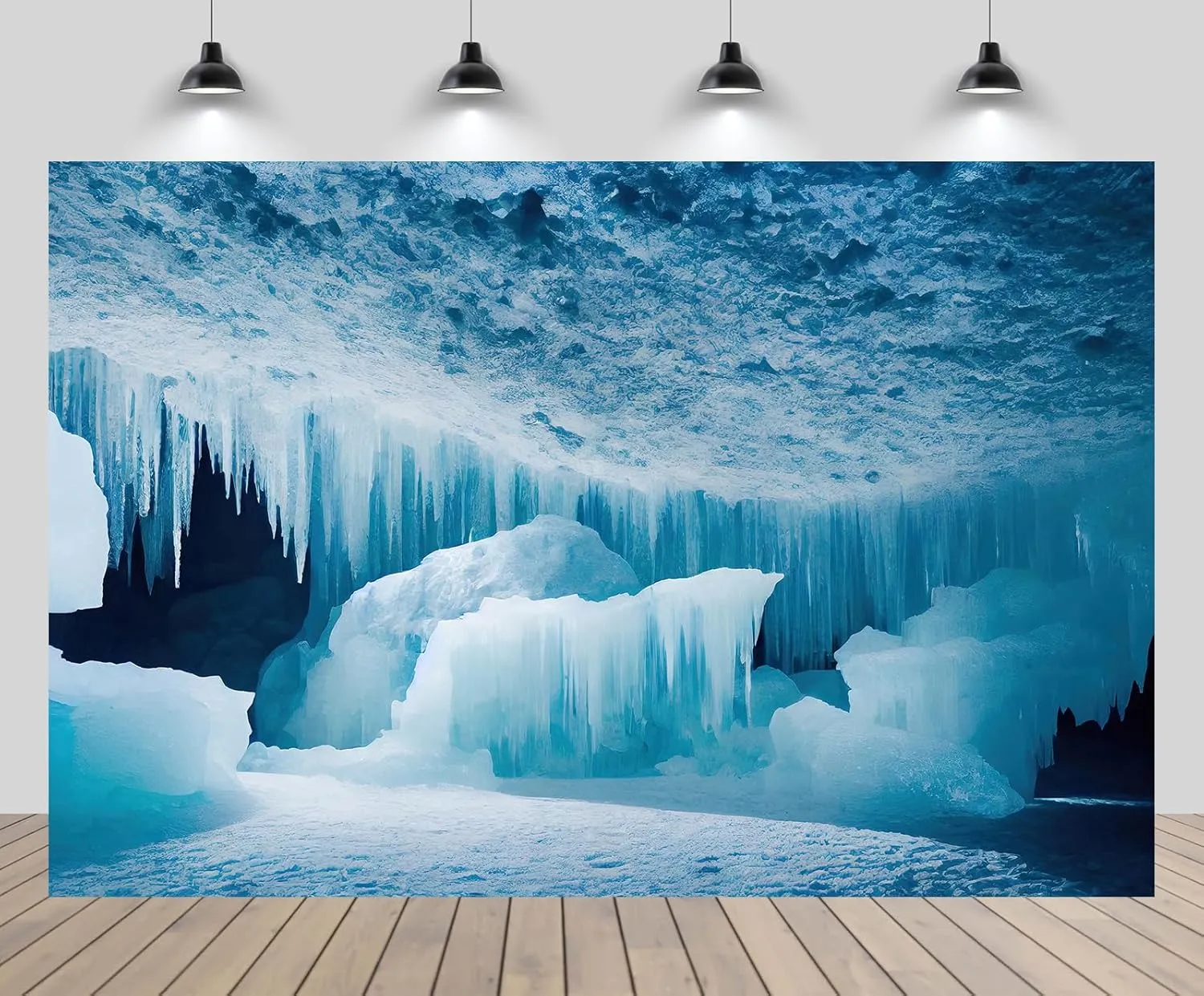 10x8ft Ice Cave Landscape Backdrop Winter Mountain Frozen Nature Icicle Blue Ice Cave Background Winter Nature Cold Winter Holiday Baby Shower Birthday Party Decor Photo Booth Props