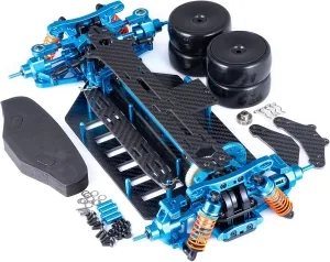 1/10 TT02 CNC Metal Aluminum Alloy & Carbon Fiber Chassis Frame Body Kit with 4 Wheels Shock Absorbers for Tamiya TT02 1/10 RC Drift Car DIY Part Upgrade Components Frame Kit