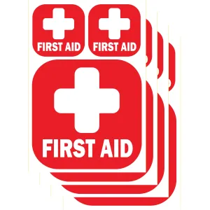 12pc First Aid Kit Sign Sticker [4pc of 4"x4"] [8pc of 2"x2"] Self Adhesive Light Reflective Vinyl Decal