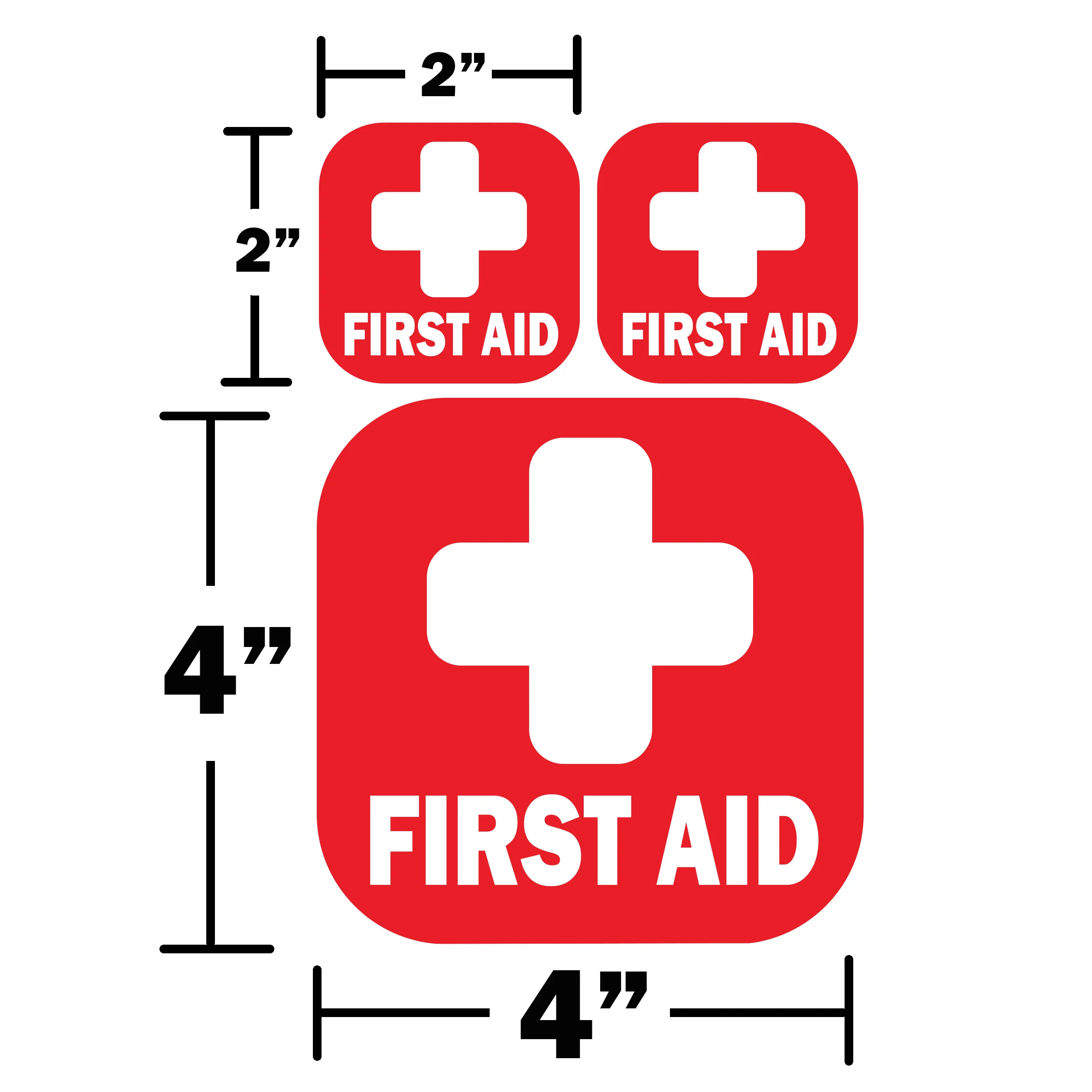 12pc First Aid Kit Sign Sticker [4pc of 4"x4"] [8pc of 2"x2"] Self Adhesive Light Reflective Vinyl Decal