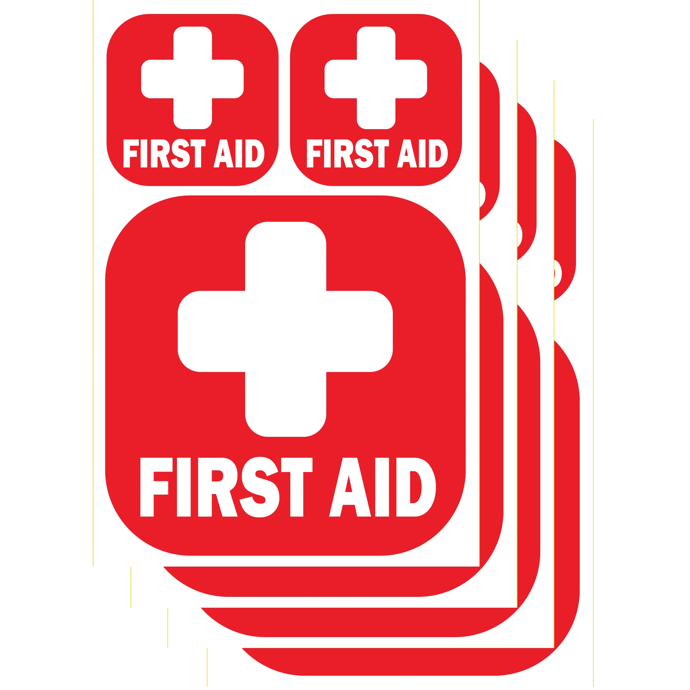 12pc First Aid Kit Sign Sticker [4pc of 4"x4"] [8pc of 2"x2"] Self Adhesive Light Reflective Vinyl Decal