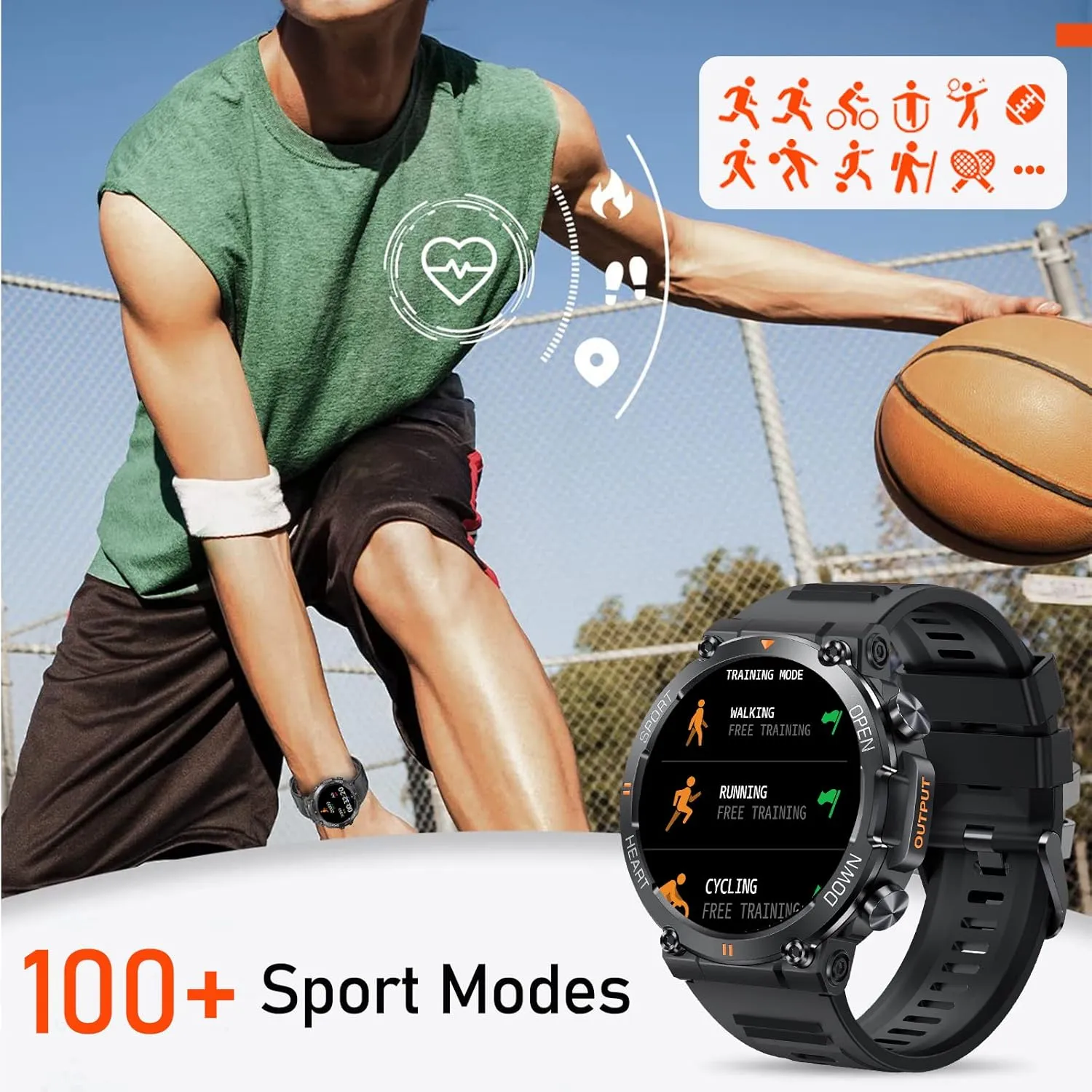 1.39" IPS Screen Smart Watches for Men Rugged Tactical Fitness Tracker with Call (Answer Dial) Heart Rate SpO2 Sleep Monitor 120  Sport Modes Waterproof Sport Smartwatch for Android iOS