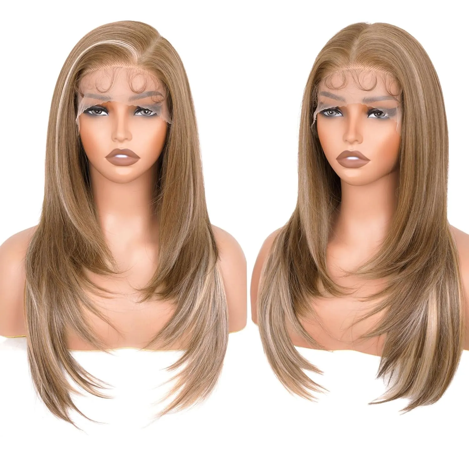13x6 HD Lace Front Wigs for Women, Synthetic Wigs Wear and Go Glueless Wig with Baby Hair, Pre Plucked Layered Long Straight Wig, Heat Resistant (#3147 Highlight Blonde)