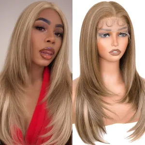 13x6 HD Lace Front Wigs for Women, Synthetic Wigs Wear and Go Glueless Wig with Baby Hair, Pre Plucked Layered Long Straight Wig, Heat Resistant (Highlight Blonde, 24 Inch)
