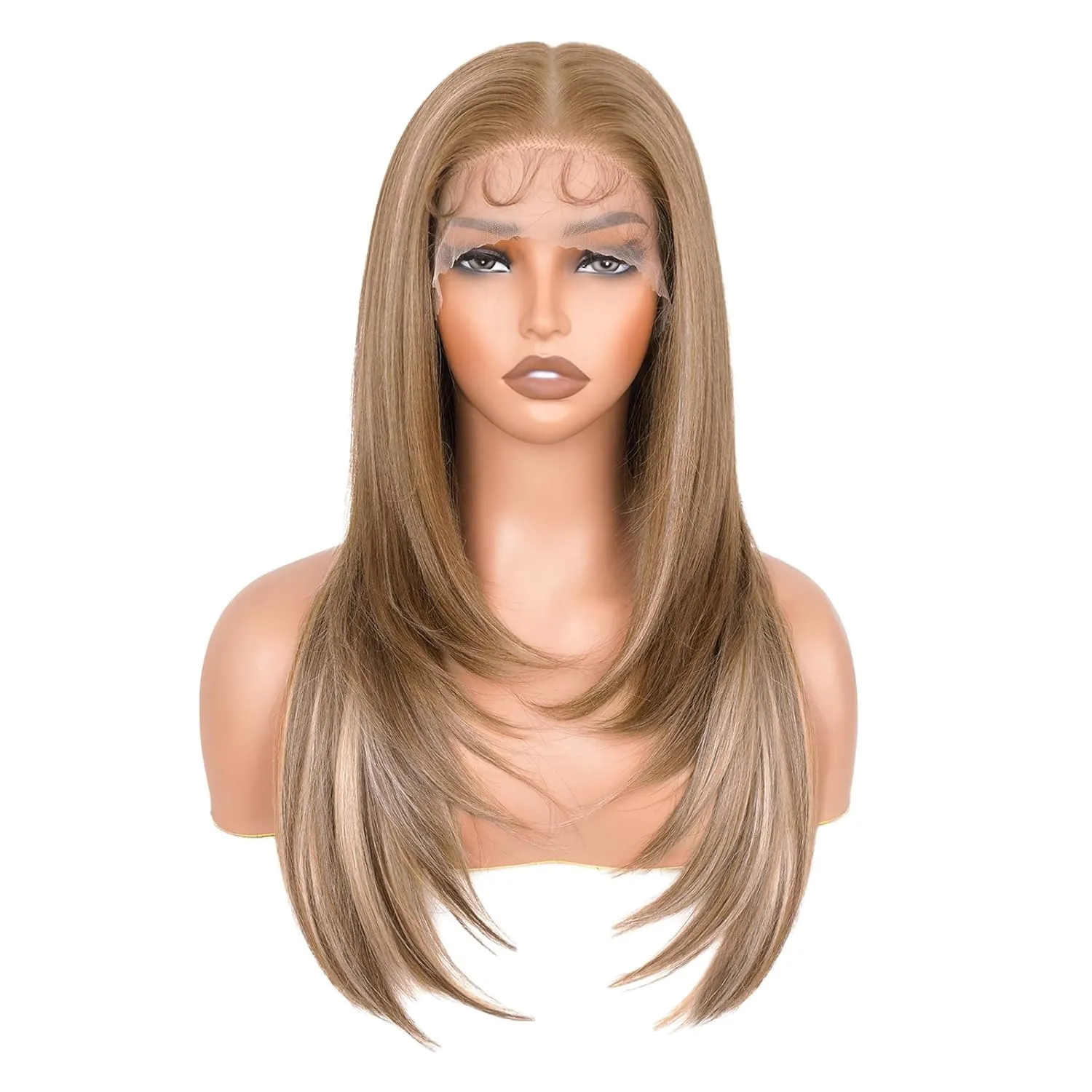 13x6 HD Lace Front Wigs for Women, Synthetic Wigs Wear and Go Glueless Wig with Baby Hair, Pre Plucked Layered Long Straight Wig, Heat Resistant (Highlight Blonde, 24 Inch)