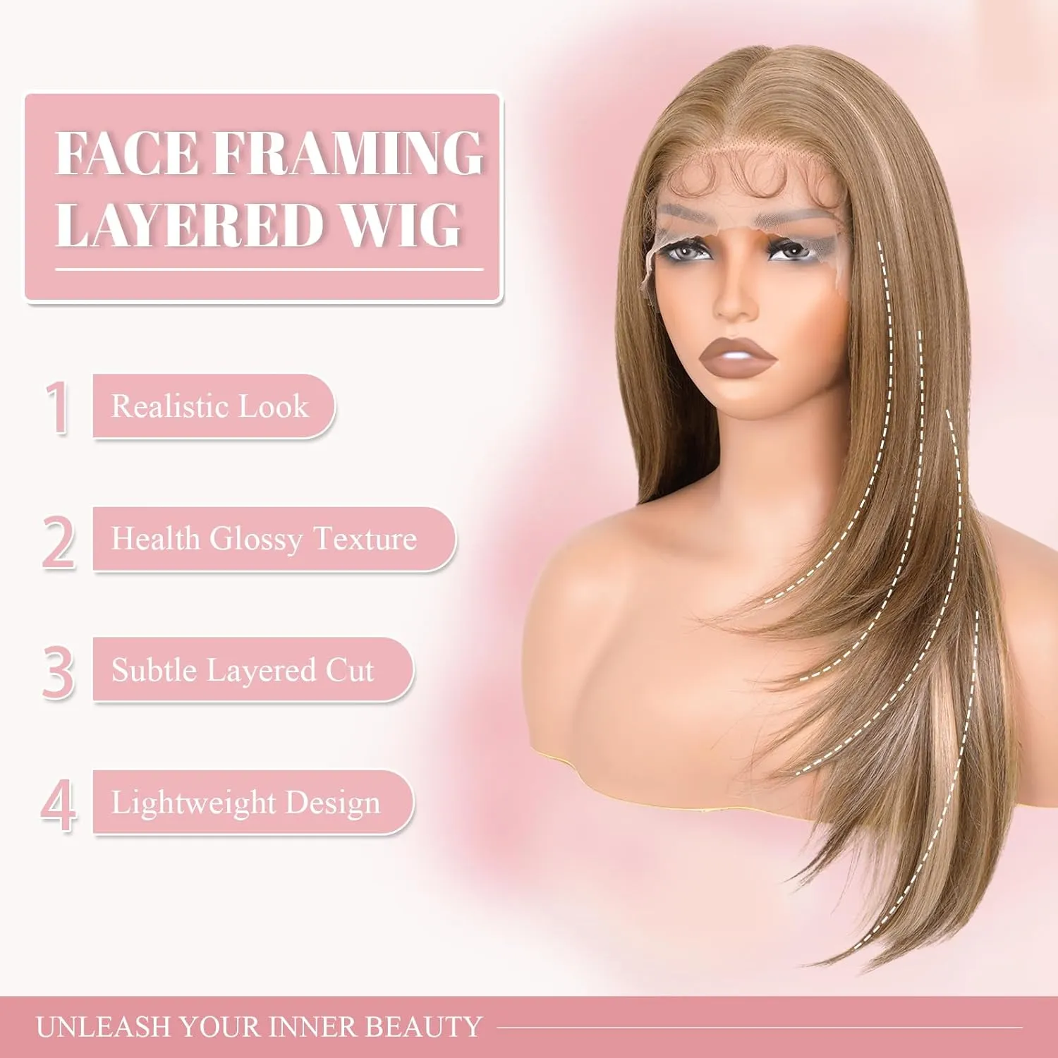 13x6 HD Lace Front Wigs for Women, Synthetic Wigs Wear and Go Glueless Wig with Baby Hair, Pre Plucked Layered Long Straight Wig, Heat Resistant (Highlight Blonde, 24 Inch)