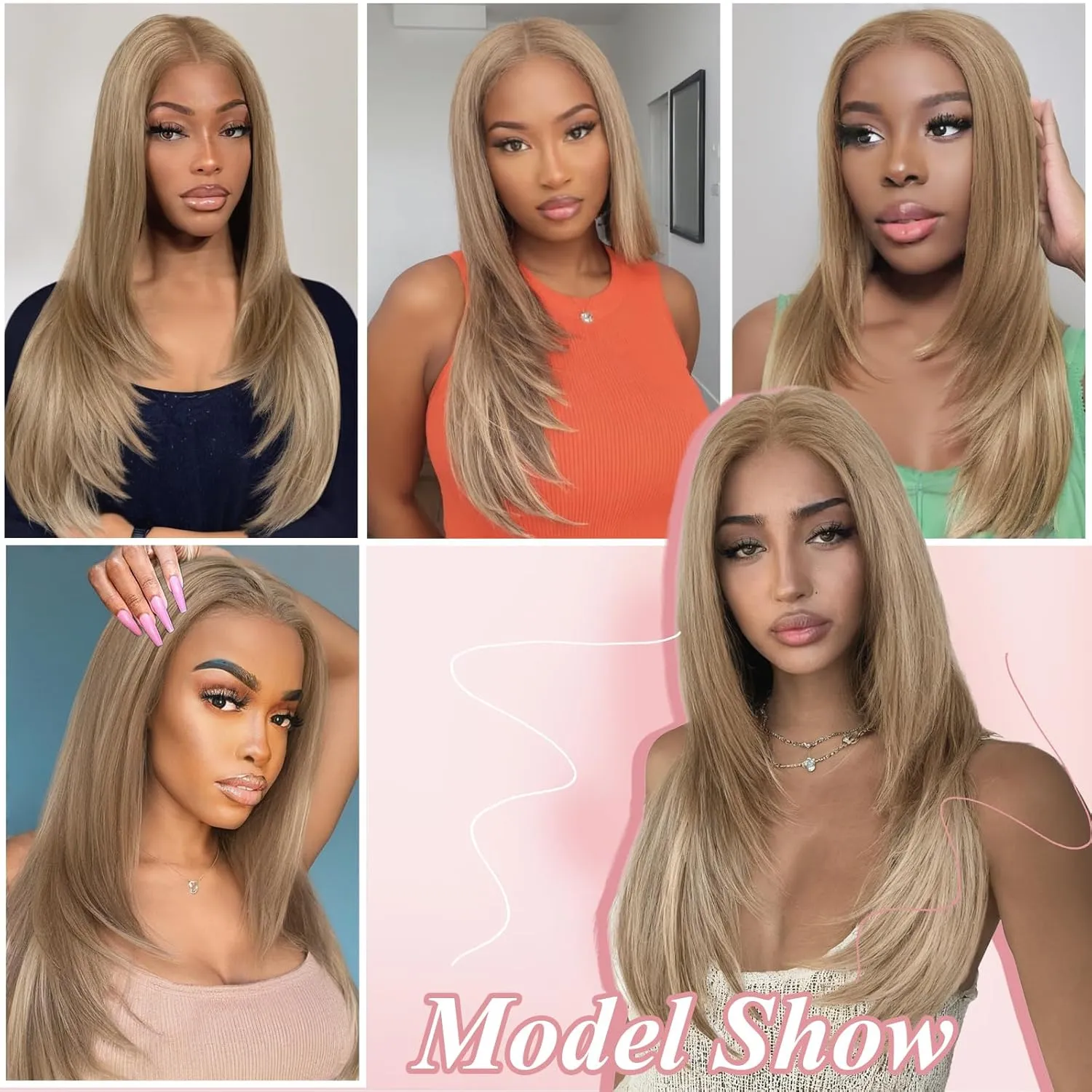 13x6 HD Lace Front Wigs for Women, Synthetic Wigs Wear and Go Glueless Wig with Baby Hair, Pre Plucked Layered Long Straight Wig, Heat Resistant (Highlight Blonde, 24 Inch)