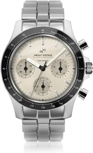 1960 Racing Chronograph Watch for Men - Steel Mens Watch - 316L Stainless Steel, Analog, Quartz, 10 ATM Waterproof Men Watches - Round Sapphire Crystal Dial Men Watch (Steel/Off White)