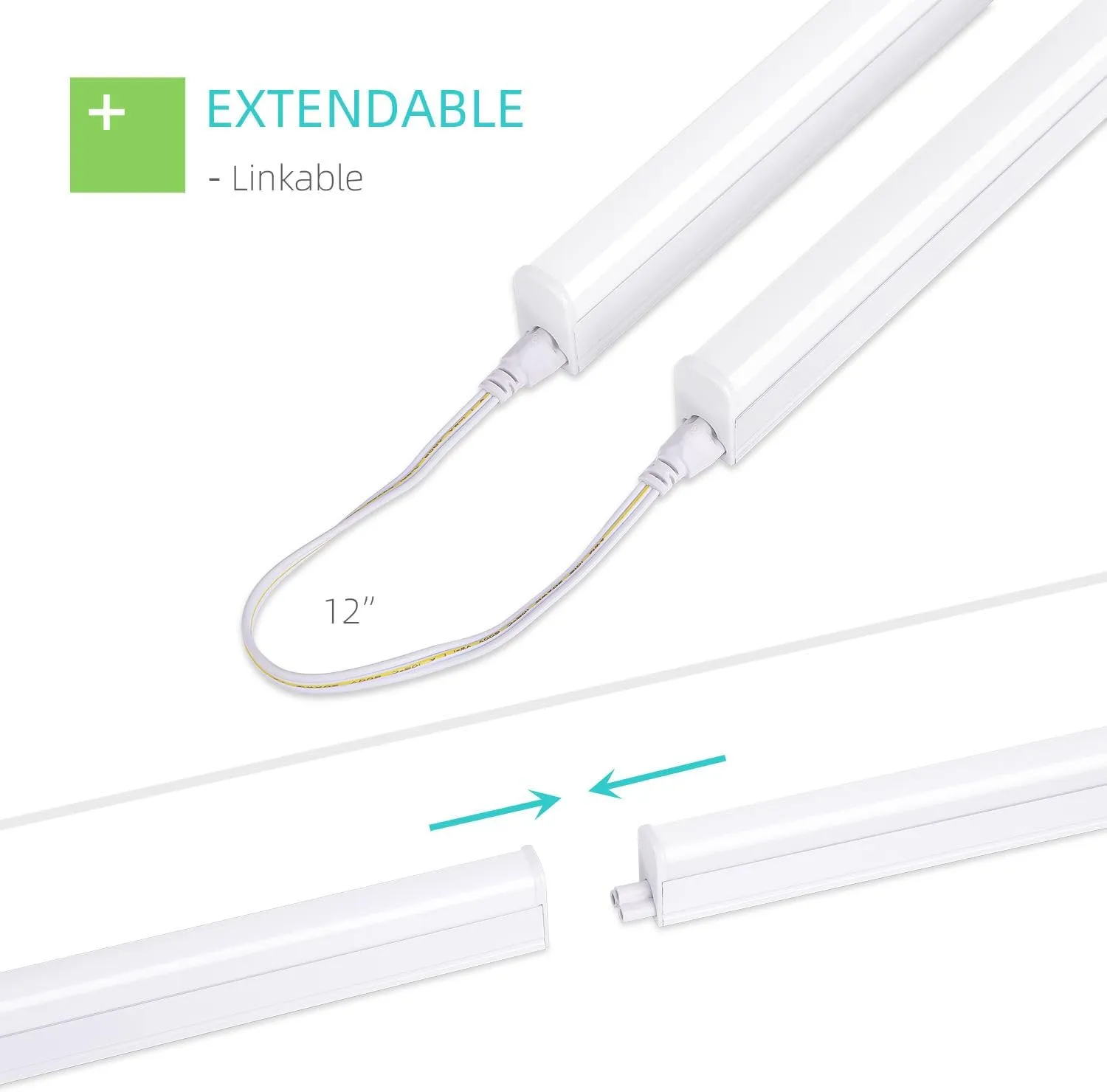 1FT LED Shop Light, 5W 500lm Super Bright 6500K, Linkable T5 LED Fixture and Under Cabinet Lights for Kitchen, Corded Electric with Built-in ON/Off Switch (2 Pack)