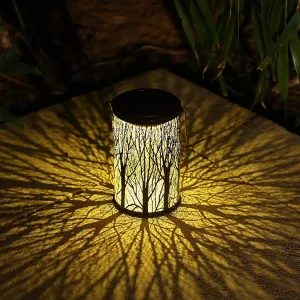 1PCS Outdoor Solar Hanging Lantern Lights, 5-Trees Hollowed-Out Metal Decor Lantern, LED Decorative Garden Light, Delicate Garden Decoration For Patio, Yard, Pathway, Landscape