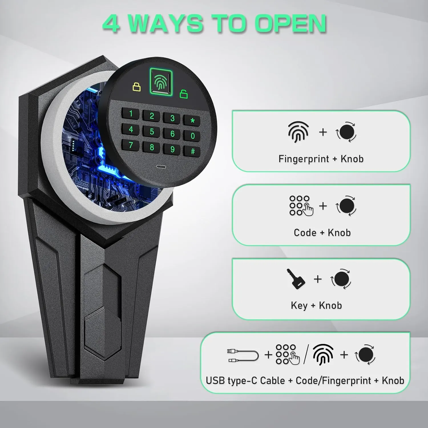 2-3 Gun Safe, Biometric Fingerprint Gun Safe for Rifles and Pistols, Quick Access Rifle Gun Safe with Silent Mode and Alarm System, Gun Cabinet with Removable Shelf and 2 Adjustable Gun Slots