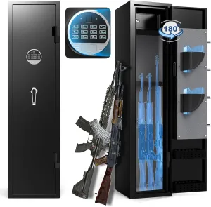 2-3 Gun Safe, Gun Cabinets for Rifles and Shotguns with Alarm System, Gun Locker with 180-Degree Full Access Door, Rifle Gun Safe with LED Light