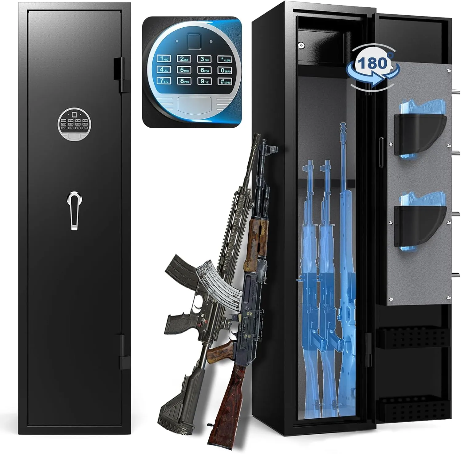 2-3 Gun Safe, Gun Cabinets for Rifles and Shotguns with Alarm System, Gun Locker with 180-Degree Full Access Door, Rifle Gun Safe with LED Light