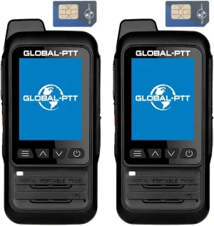 2-Pack 4G Global PTT Walkie Talkies, Push-to-Talk Over Cellular Two Way Radios, 1 Yearly Data SIM Card Pre-Installed for Nationwide Coverage Unlimted Range (PoC with GPS)
