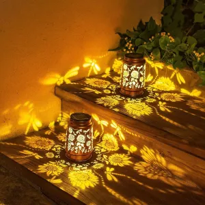 2 Pack Dragonfly Solar Lanterns Outdoor Waterproof Hanging Sunflower Solar Lights Fathers Day Gifts for Women Men Metal Decorative LED Lanterns Outside for Garden, Yard, Patio, Lawn, Porch, Backyard