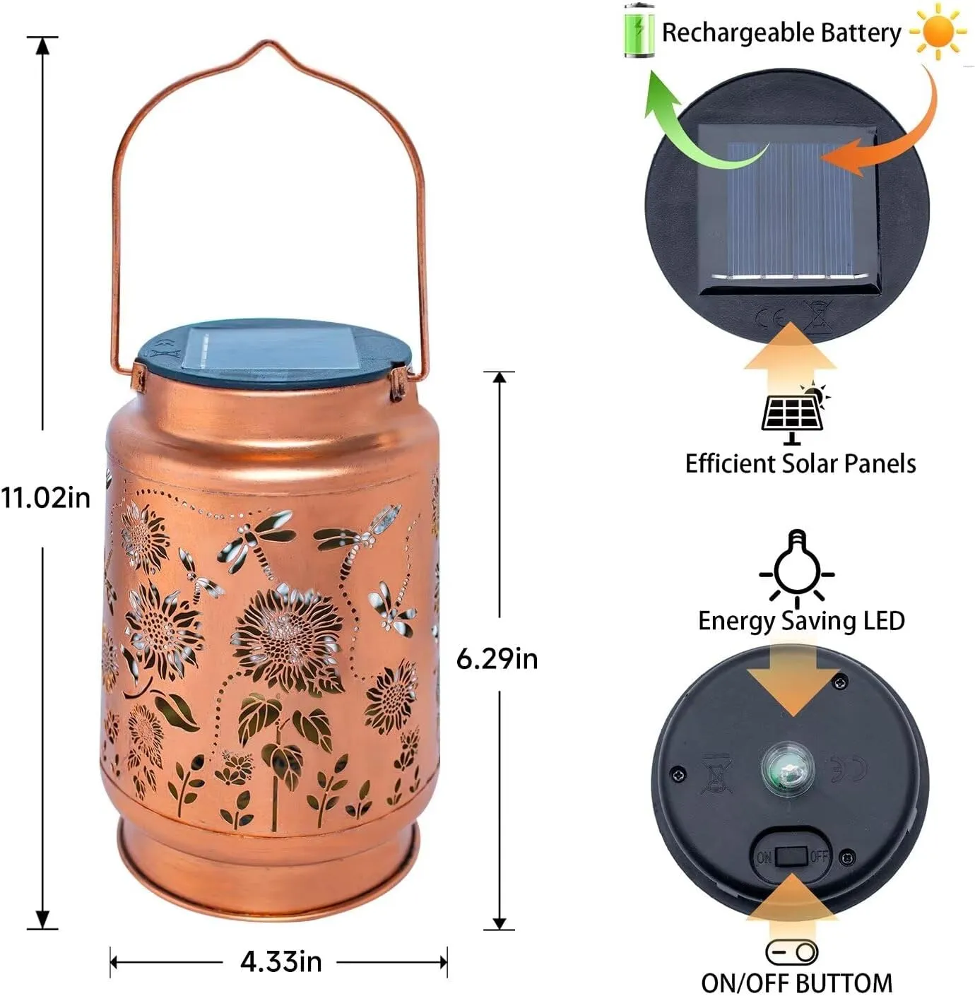 2 Pack Dragonfly Solar Lanterns Outdoor Waterproof Hanging Sunflower Solar Lights Fathers Day Gifts for Women Men Metal Decorative LED Lanterns Outside for Garden, Yard, Patio, Lawn, Porch, Backyard
