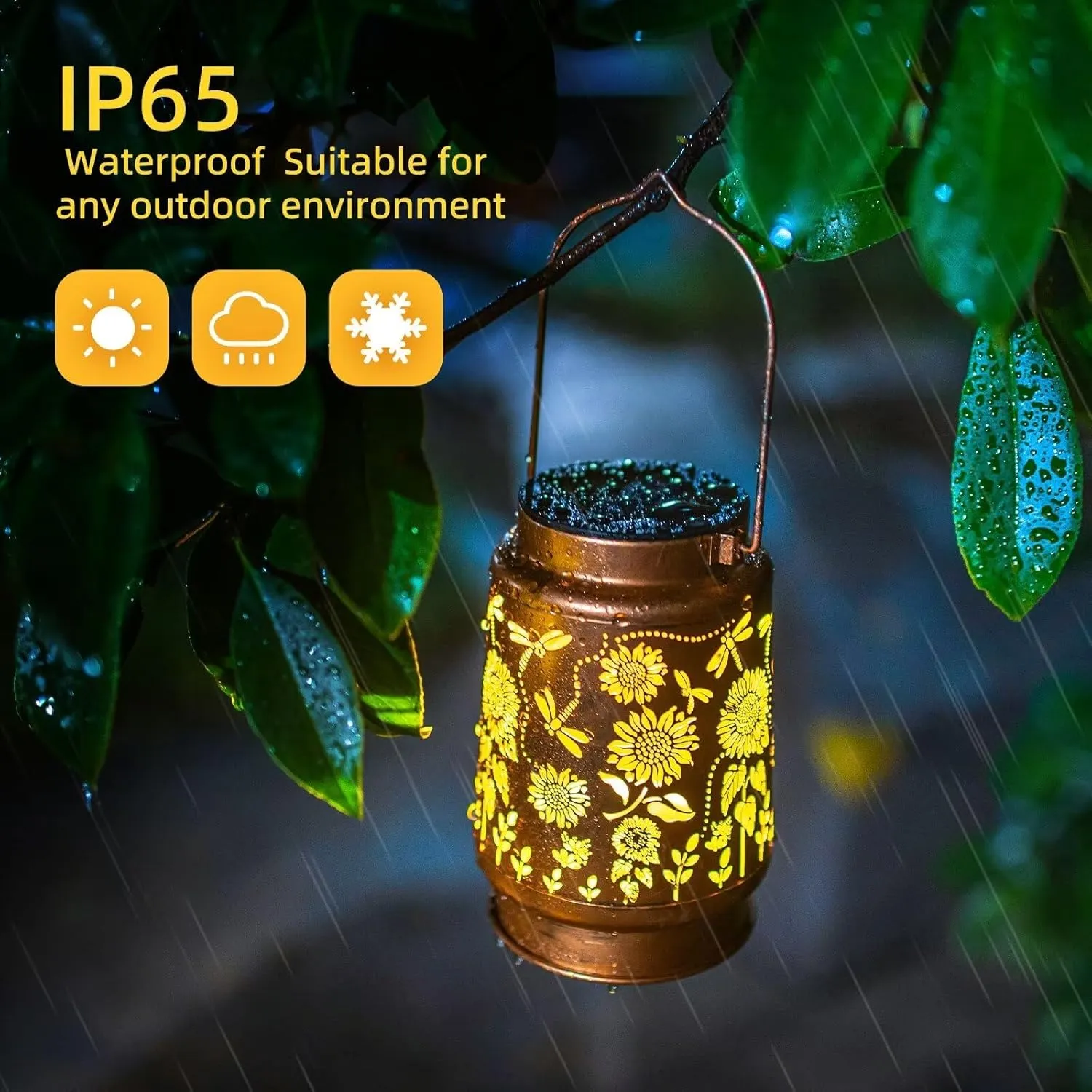2 Pack Dragonfly Solar Lanterns Outdoor Waterproof Hanging Sunflower Solar Lights Fathers Day Gifts for Women Men Metal Decorative LED Lanterns Outside for Garden, Yard, Patio, Lawn, Porch, Backyard