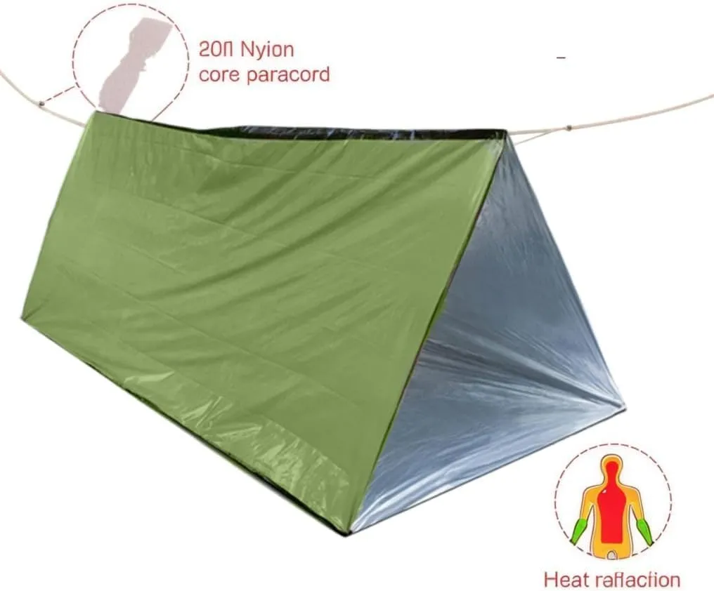 2 PCS Emergency Tent, Polyester Film Storm Shelter Survival Shelter with Whistle Drawstring Bag for 2 Person Car Camping, Hiking&First Aid