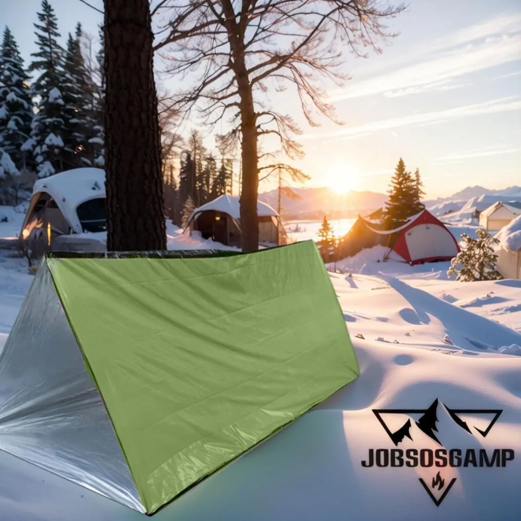2 PCS Emergency Tent, Polyester Film Storm Shelter Survival Shelter with Whistle Drawstring Bag for 2 Person Car Camping, Hiking&First Aid
