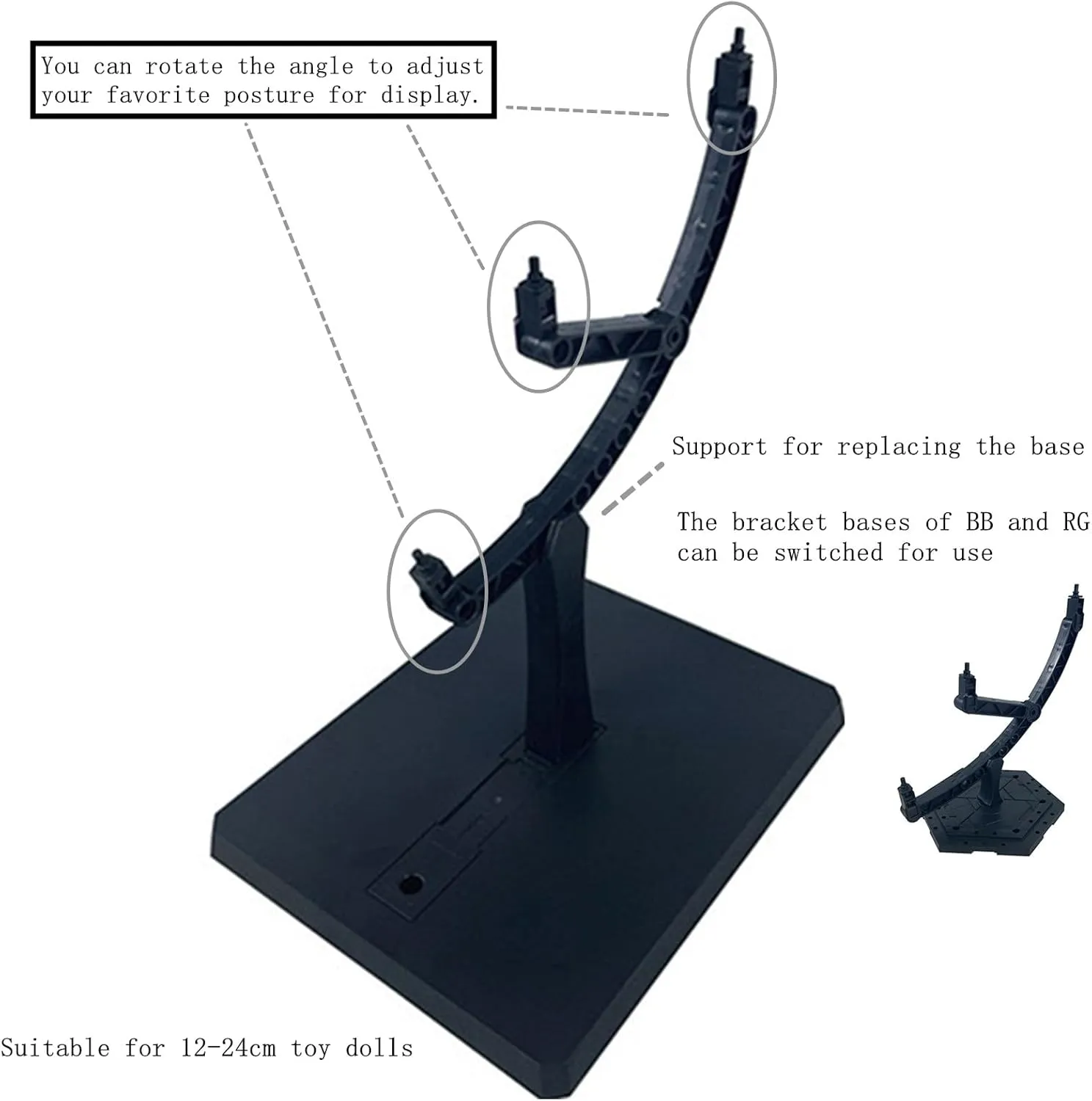 2-Pieces Action Figure Display Stand, Adjustable Model Kit Base, Display Stand Suitable For Gundam Models And 1/144 HG RG BB Action Characters, Black (2 RG)
