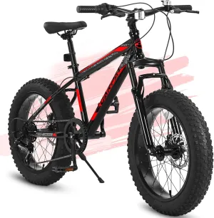 20 Inch Kids' Bike Ages 5-12, 7-Speed Mountain Bike Birthday Gifts Bicycles for Boys Girls Present, Outdoor Cycling City Snow Mountain Bikes