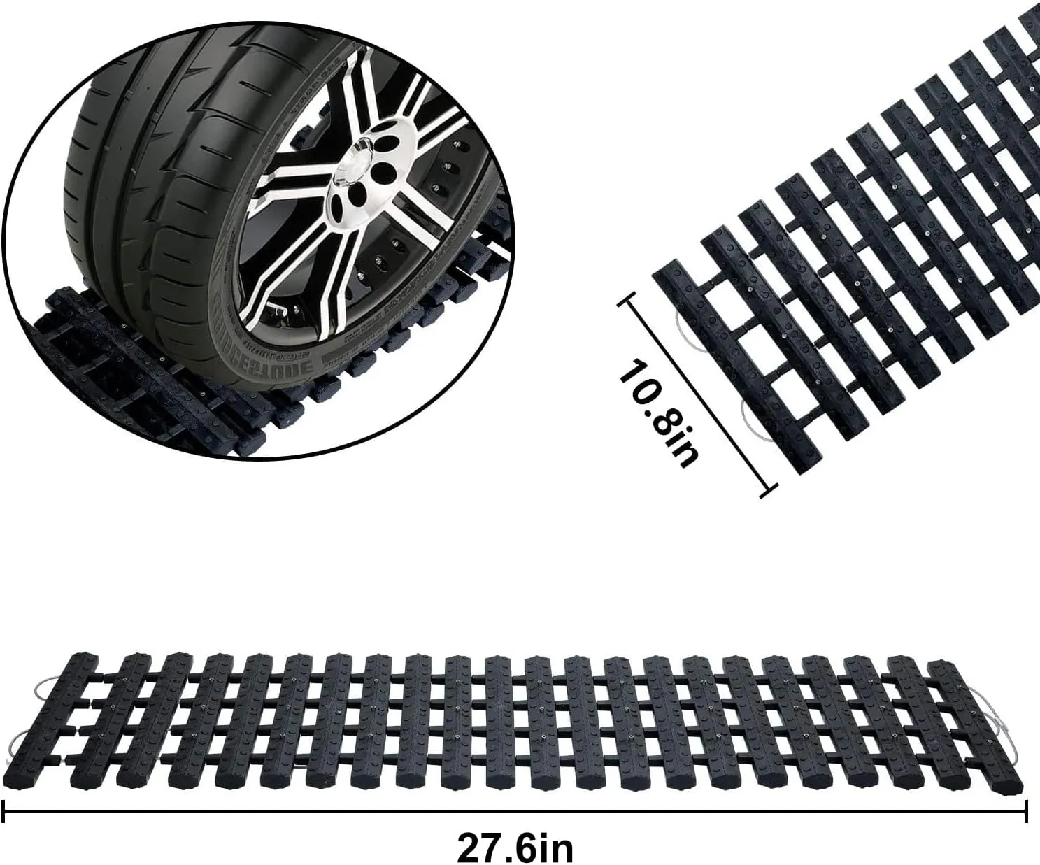 2024 Upgrade Emergency Devices Tire Traction Mats, Portable for Snow, Ice, Mud, and Sand Used to Car, Truck, Van or Fleet Vehicle (2PCS* 27.6in)