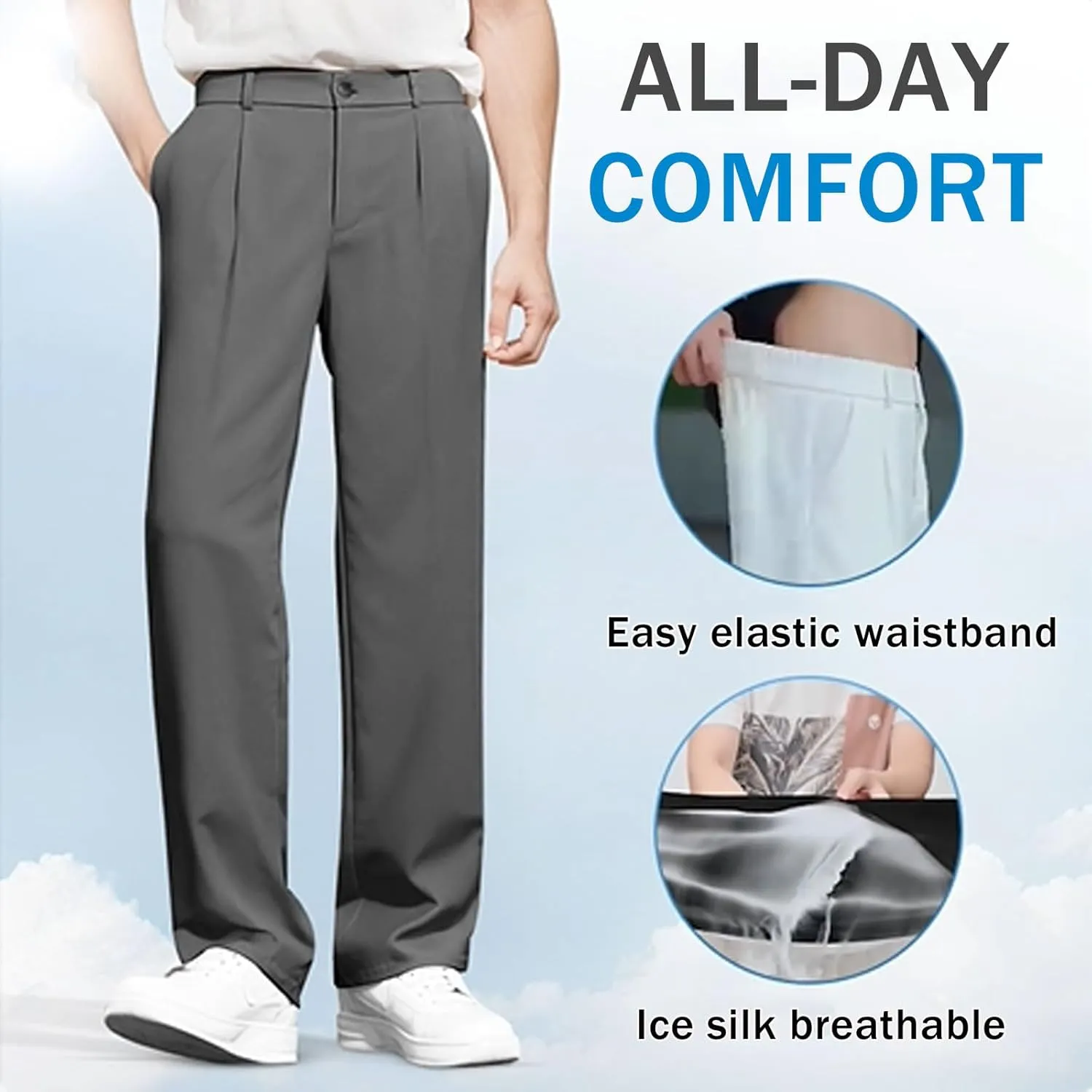 2025 New Fleurosta Stretch Waist Ice Silk Pants,Ultra Stretch Ice Silk Comfort Everyday Pants,All-Day Comfort