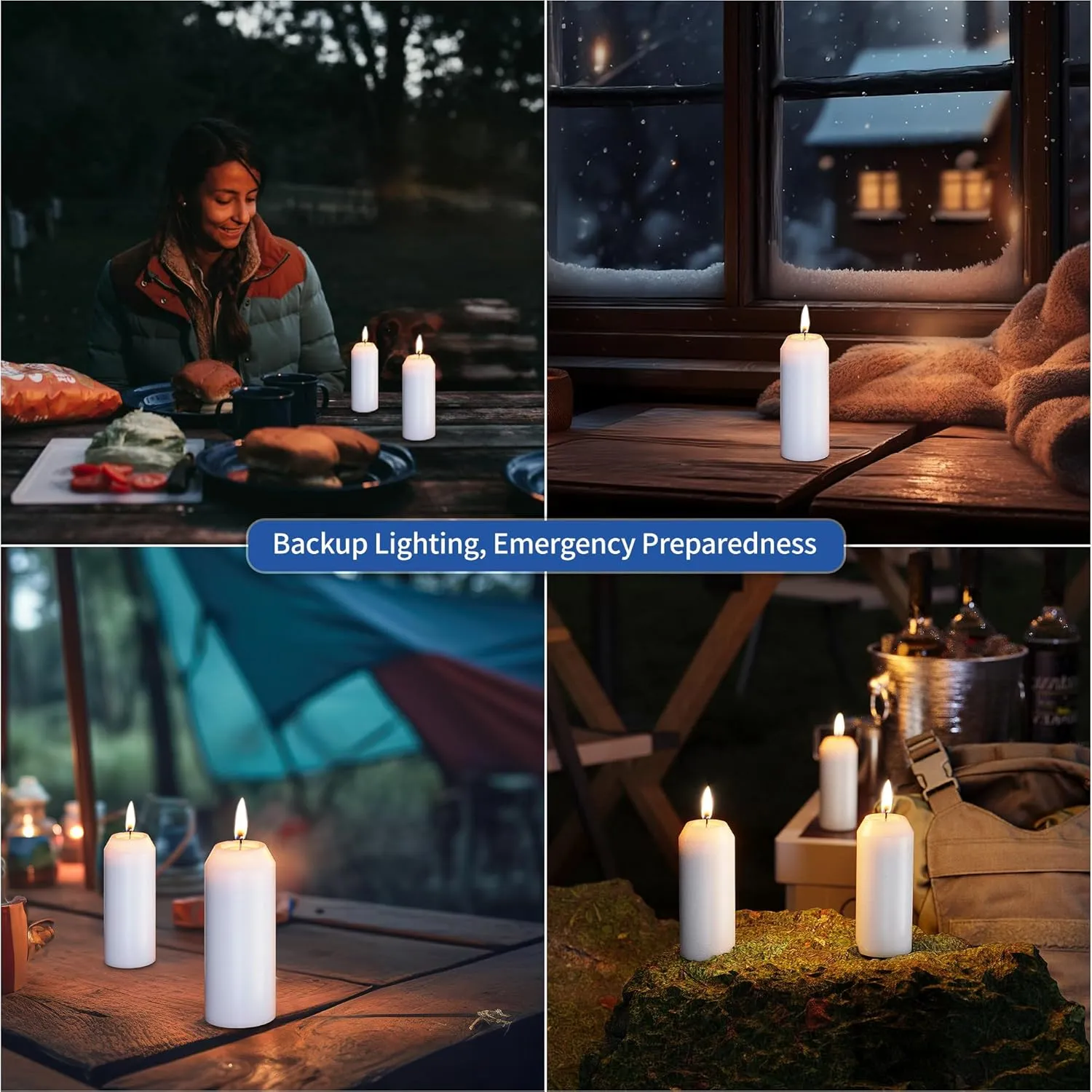 20Pack 15H  Emergency Candles Long Burning Survival [18H  Inside Candle Lanterns], 3“ Unscented White Pillar Candle, Survival Candles for Power Outage, Camping, Hurricane
