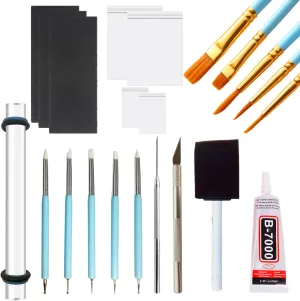 22 Air Dry Clay Tools for Adults Jewelry Making Sculpting Polymer Supplies Acrylic Roller Paint Brushes Set Dotting Scoring Stylus Craft Glue Sponge Silicone Clear Modeling Airdry Earring Kit
