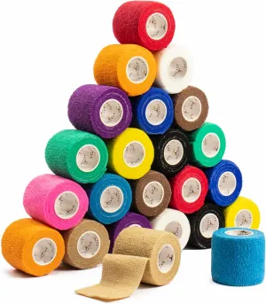24 Pack Self Adhesive Bandage Wrap, 2” x 5 Yards Multicolor Breathable Elastic Bandage Wrap for People & Pets - Athletic Elastic Cohesive Bandage for Sports Injury: Ankle, Knee & Wrist sprains
