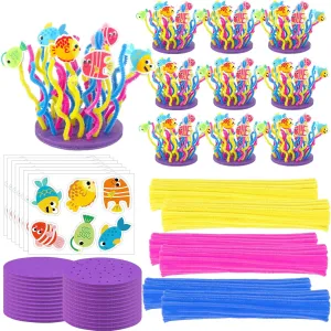 24 Pcs Under the Sea Coral Reef Craft Kit Summer DIY Twistable Pipe Cleaner Set with 144 Fish Chenille Stems Art Supplies for Creative DIY Ocean Themed Kids Activity Parties Vbs (ages 5-12)