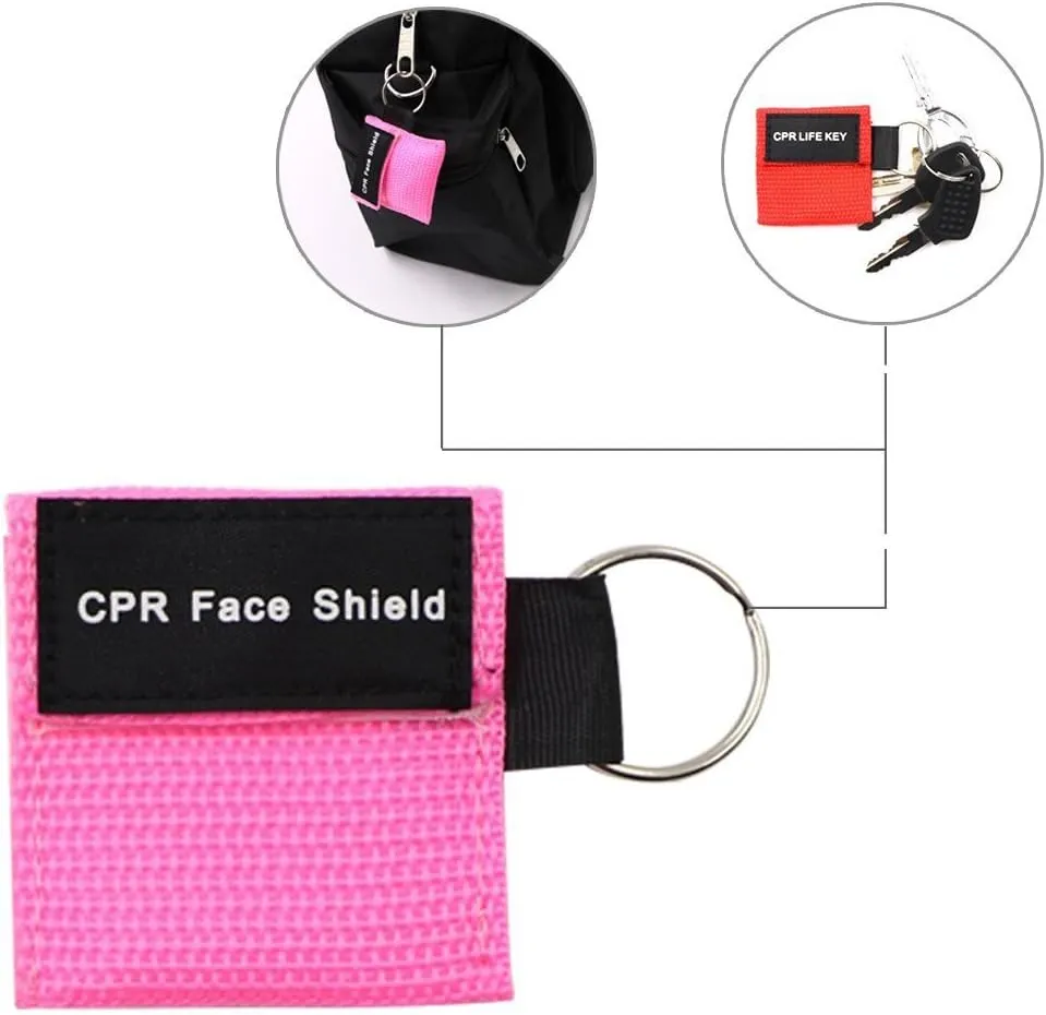 25pcs CPR Face Shield Mask Keychain Keying CPR Face Shields Pocket Mask for First Aid or CPR Training (Red-25)