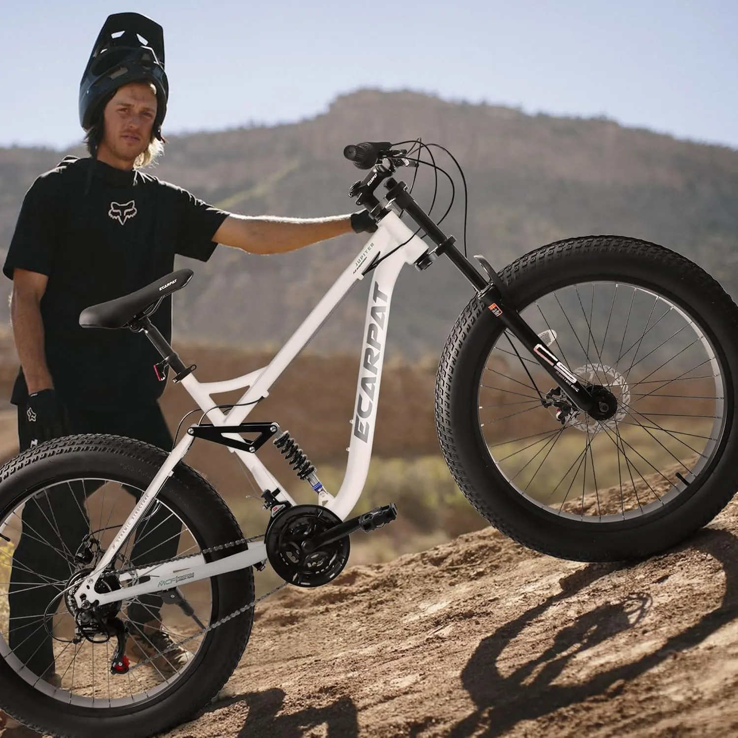 26 Inch Fat Tires Mountain Bike, 21-Speed All Terrain Bicycle with Disc Brakes & 4" Wide Fat Tire, City Snow Beach for Adults and Teenagers, Men's and Women's Mountain Bikes