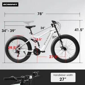 26 Inch Fat Tires Mountain Bike, 21-Speed All Terrain Bicycle with Disc Brakes & 4" Wide Fat Tire, City Snow Beach for Adults and Teenagers, Men's and Women's Mountain Bikes