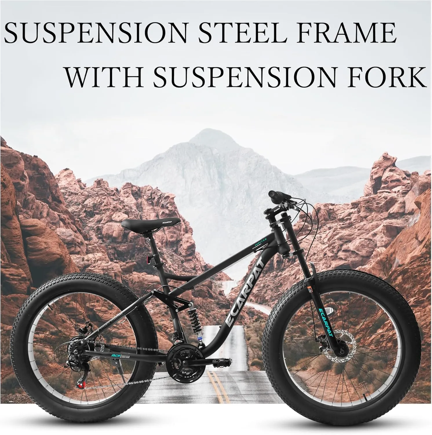 26 Inch Fat Tires Mountain Bike, 21-Speed All Terrain Bicycle with Disc Brakes & 4" Wide Fat Tire, City Snow Beach for Adults and Teenagers, Men's and Women's Mountain Bikes