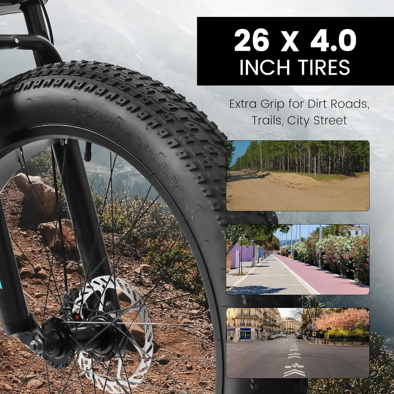 26 Inch Fat Tires Mountain Bike, 21-Speed All Terrain Bicycle with Disc Brakes & 4" Wide Fat Tire, City Snow Beach for Adults and Teenagers, Men's and Women's Mountain Bikes